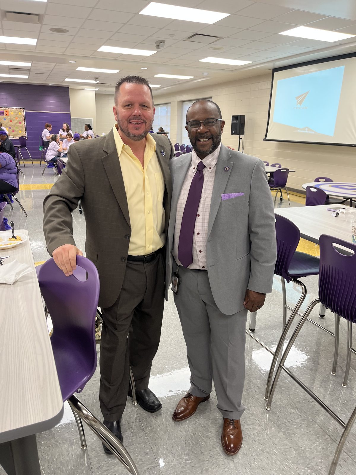 Jody Fuller with Sheffield City Schools Superintendent Dr. Carlos Nelson at the district in-service