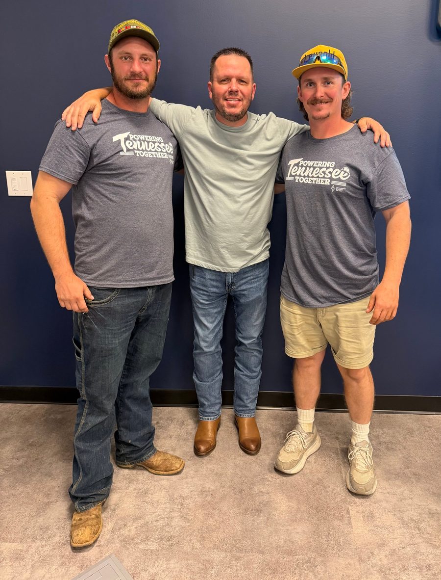 Jody Fuller with two military veterans employed by Caney Fork Electric Cooperative in McMinnville, Tennessee
